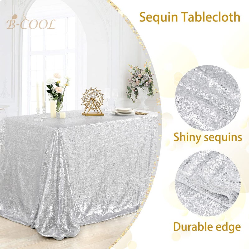 B.Cool B-COOL Sequin Tablecloth Glitter Table Drape 90x90 inch Square Silver Sequined Table Cloth for Wedding Thanksgiving Tablecloth Christmas Sparkle Tablecloth - Image 3